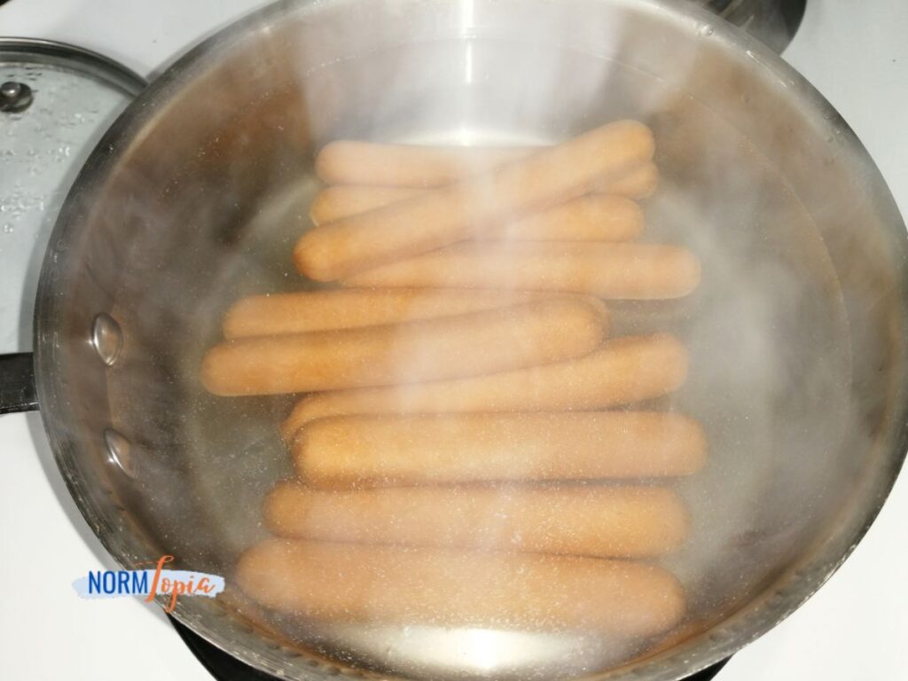 Boil hot dogs for 5-6 minutes.